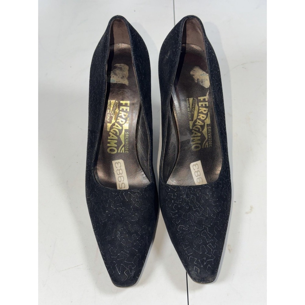 Salvatore Ferragamo Shoes Womens Size 7.5B Suede Block Heel Pumps Made Italy
